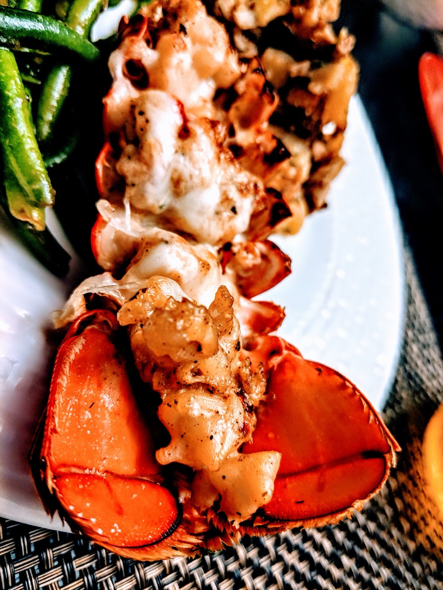 Grilled lobster tails with green beans