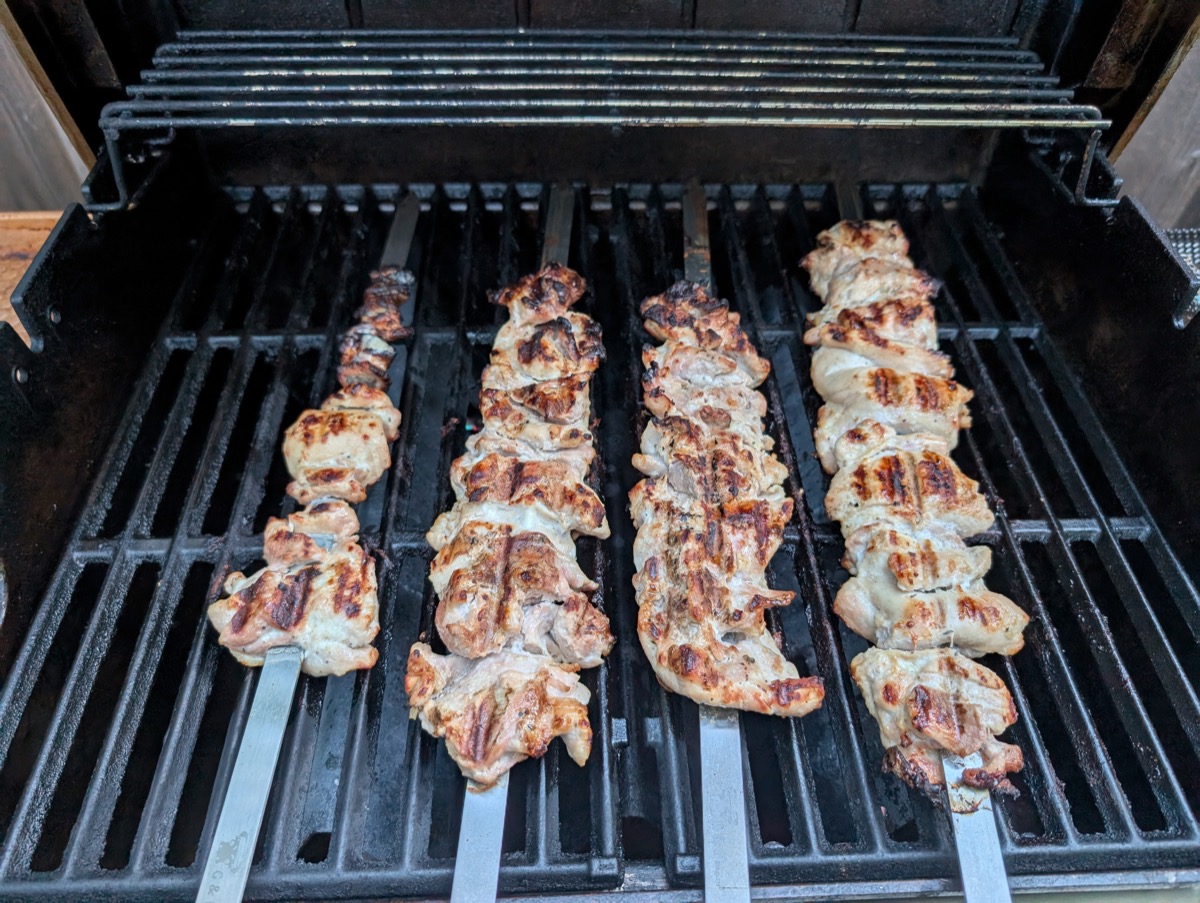 Chicken shashlik skewers on grill