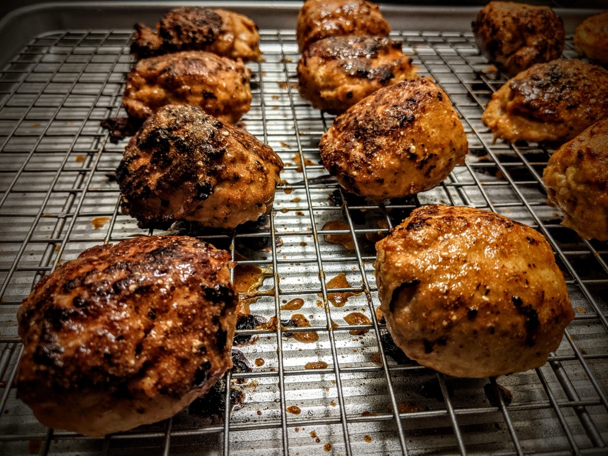 Baked meatballs on rack